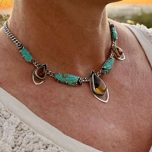 Carved Kingman + Amber // Statement Choker No. 3