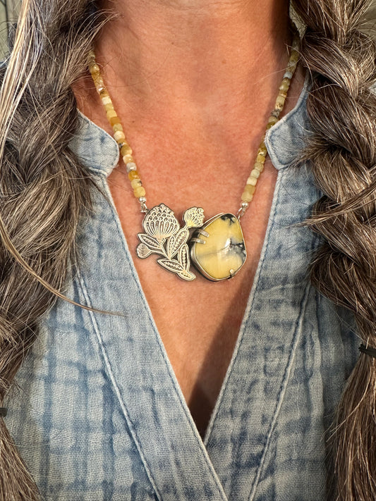 Honey Blossom // Beaded Necklace // Dark Moon + Yellow Opal