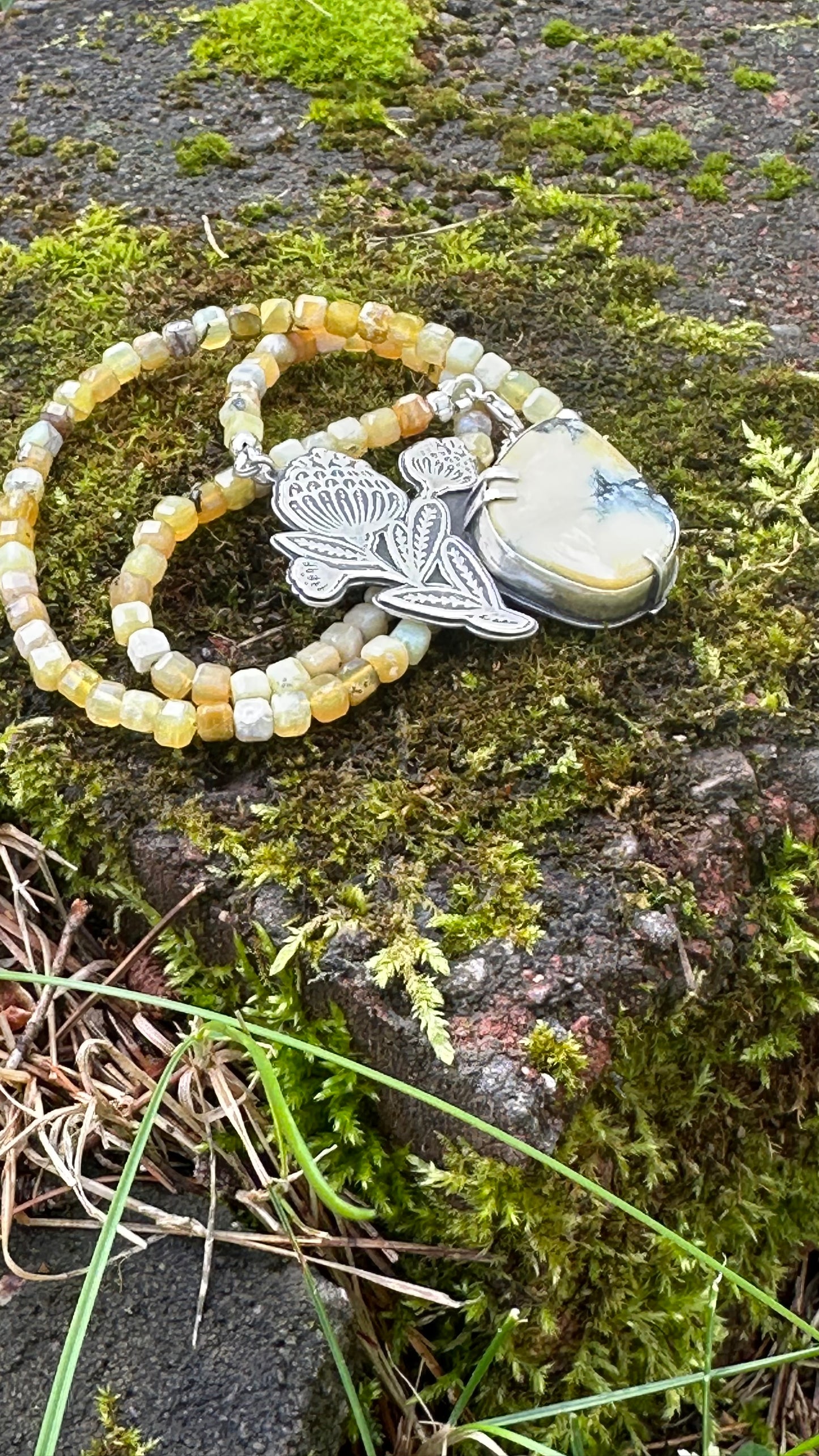 Honey Blossom // Beaded Necklace // Dark Moon + Yellow Opal