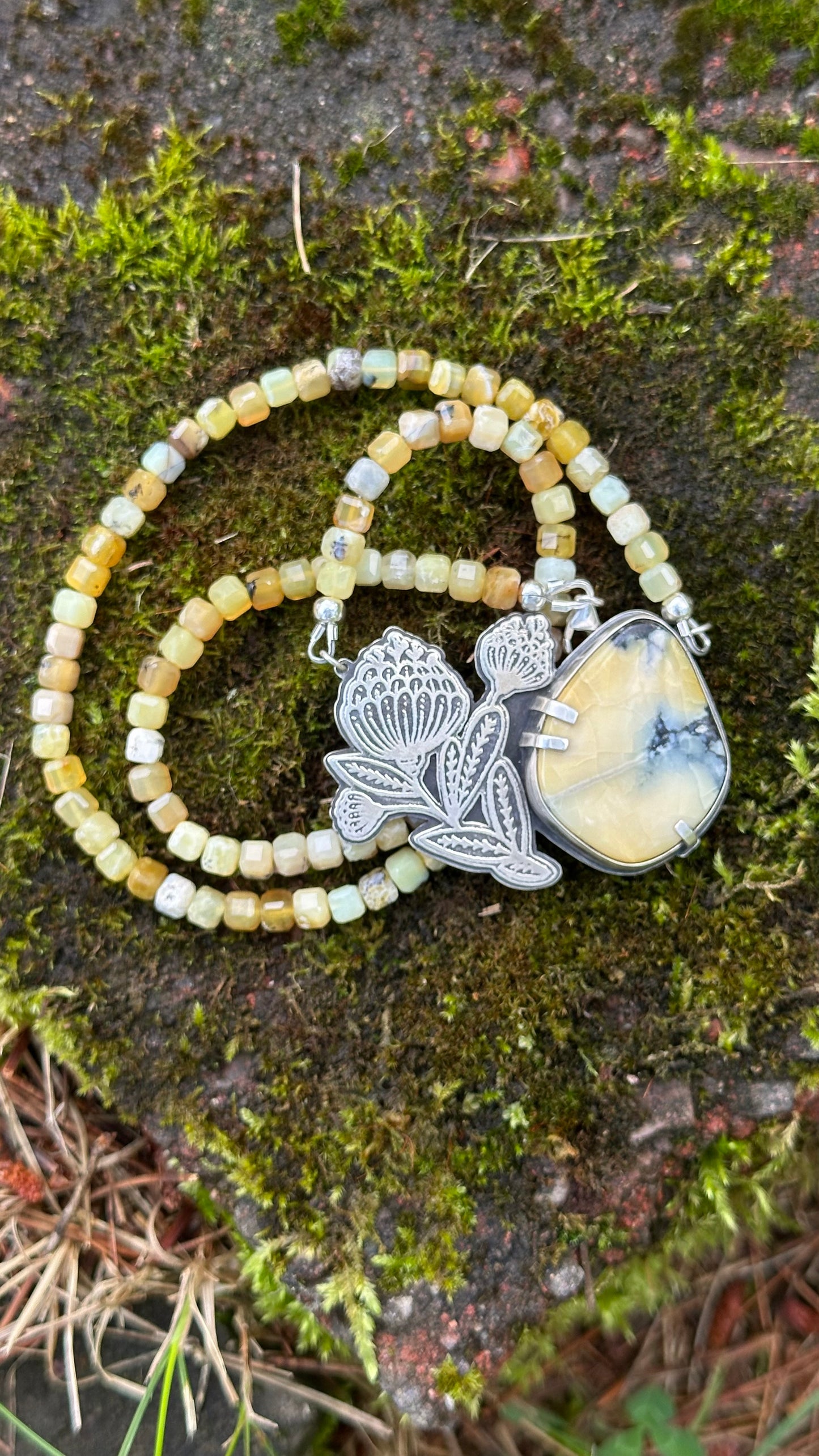Honey Blossom // Beaded Necklace // Dark Moon + Yellow Opal