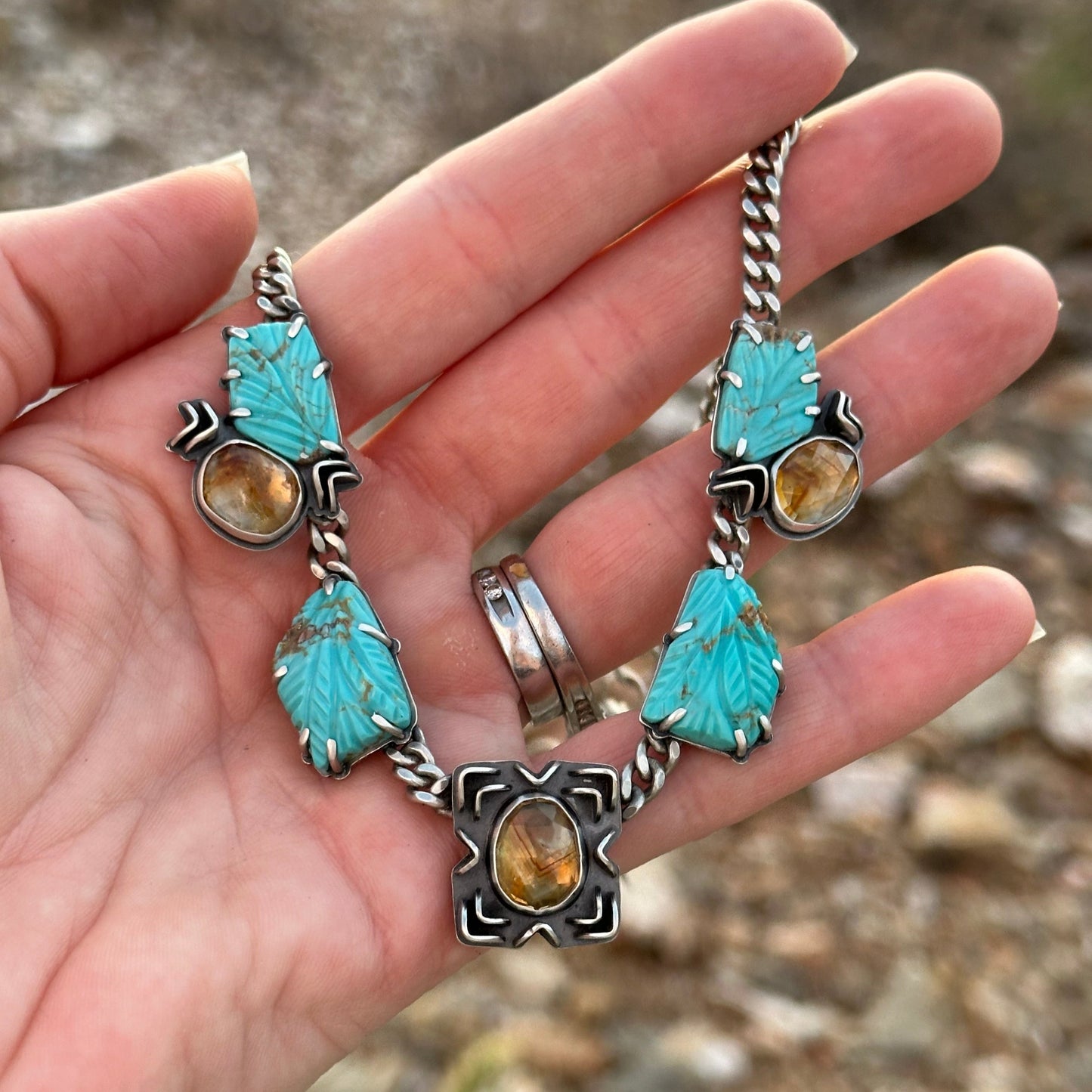 Carved Kingman + Brandy Citrine // Statement Choker No. 2