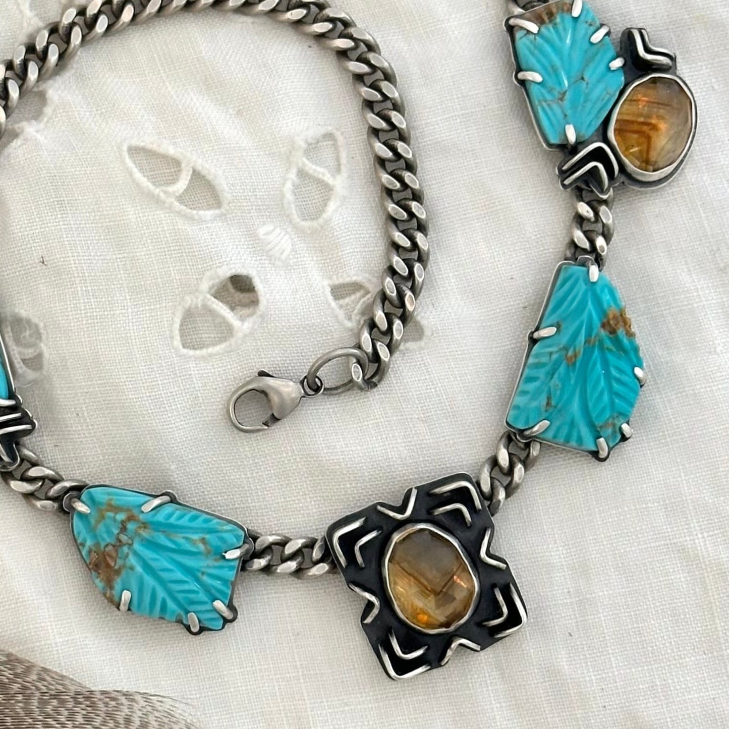 Carved Kingman + Brandy Citrine // Statement Choker No. 2