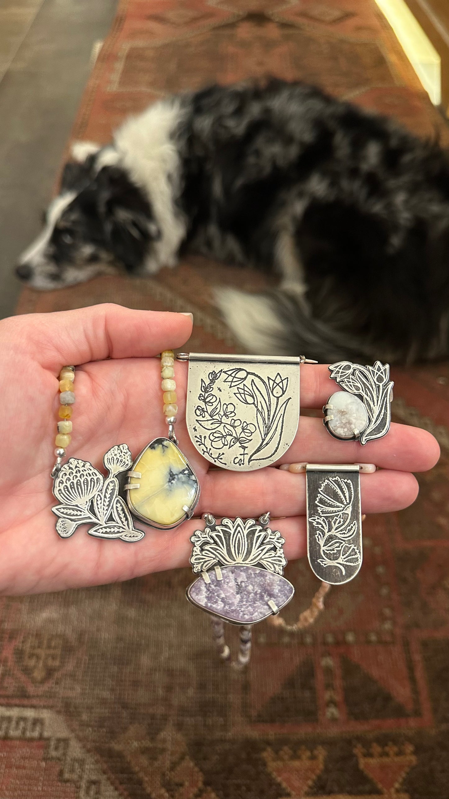 Swaying Spring flowers Brooch // Sterling