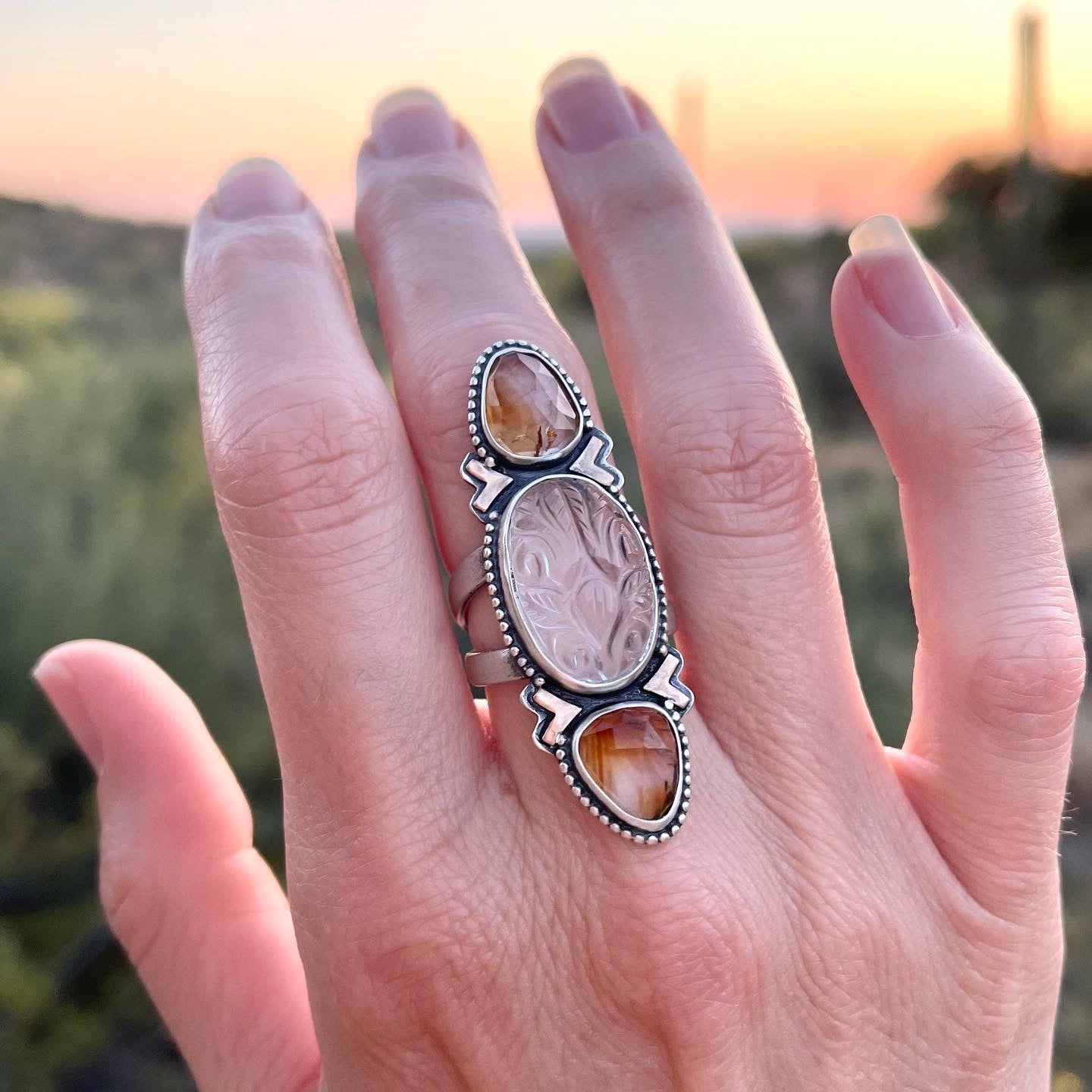 Carved Himalayan Quartz Stack Stone Ring // Size 8 (fits like a 7.5)