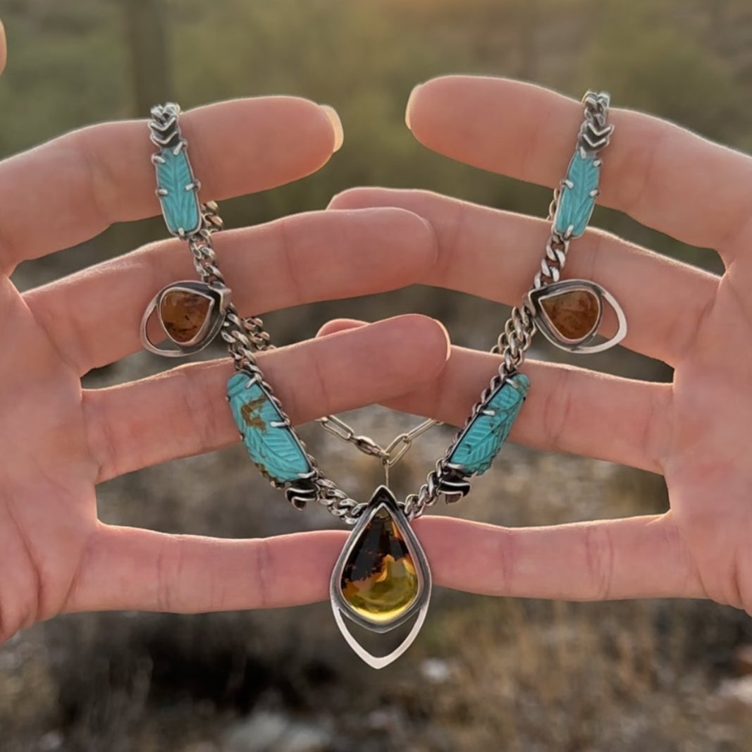 Carved Kingman + Amber // Statement Choker No. 3