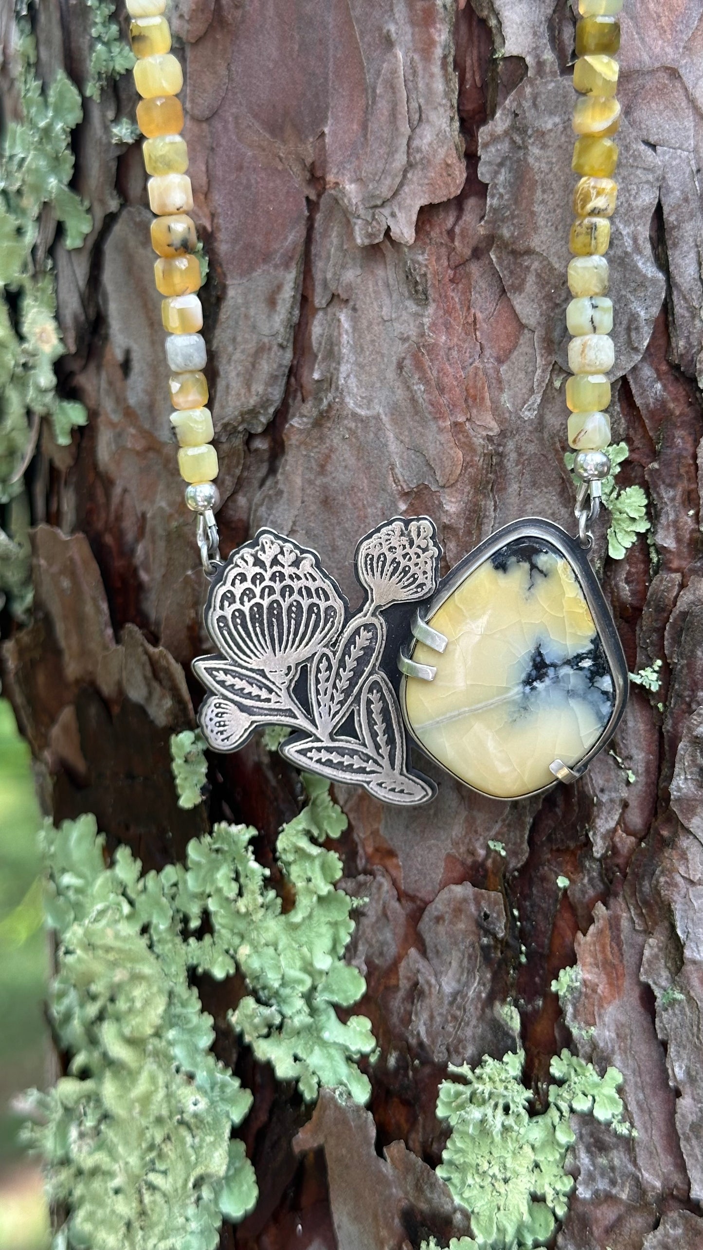 Honey Blossom // Beaded Necklace // Dark Moon + Yellow Opal