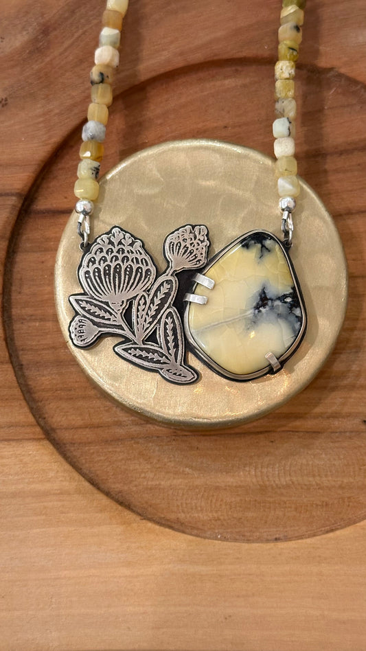 Honey Blossom // Beaded Necklace // Dark Moon + Yellow Opal