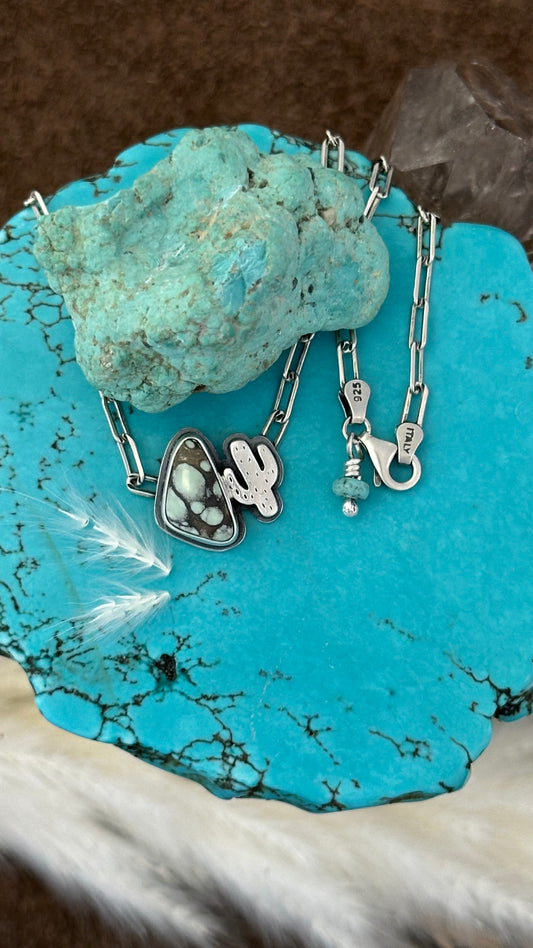 Itty Bitty Necklace #46 // Saguaro + Poseidon Variscite // Desert Dweller Series