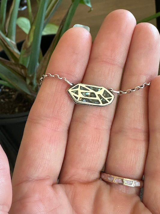 Petite Crystal Point Necklace // Green Abalone Inlay