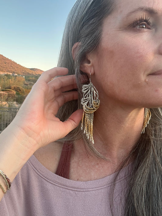 Beaded and Boho Earrings // Abstract Plumes