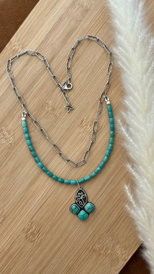 Turquoise // Layered Lotus Necklace #4