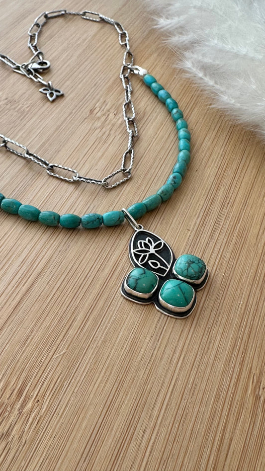 Turquoise // Layered Lotus Necklace #4
