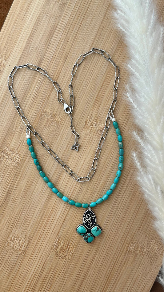Turquoise // Layered Lotus Necklace #1