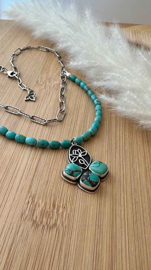 Turquoise // Layered Lotus Necklace #1