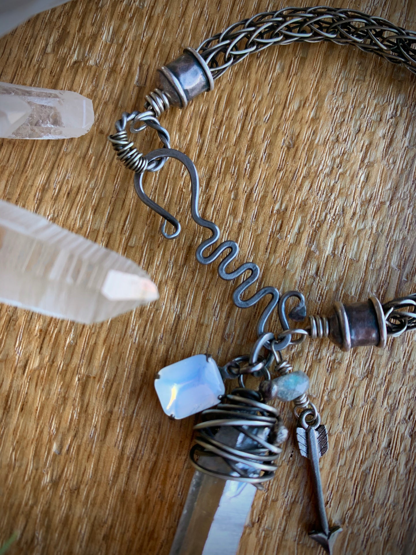 Crystal Point Viking Knit Bracelet // Silver