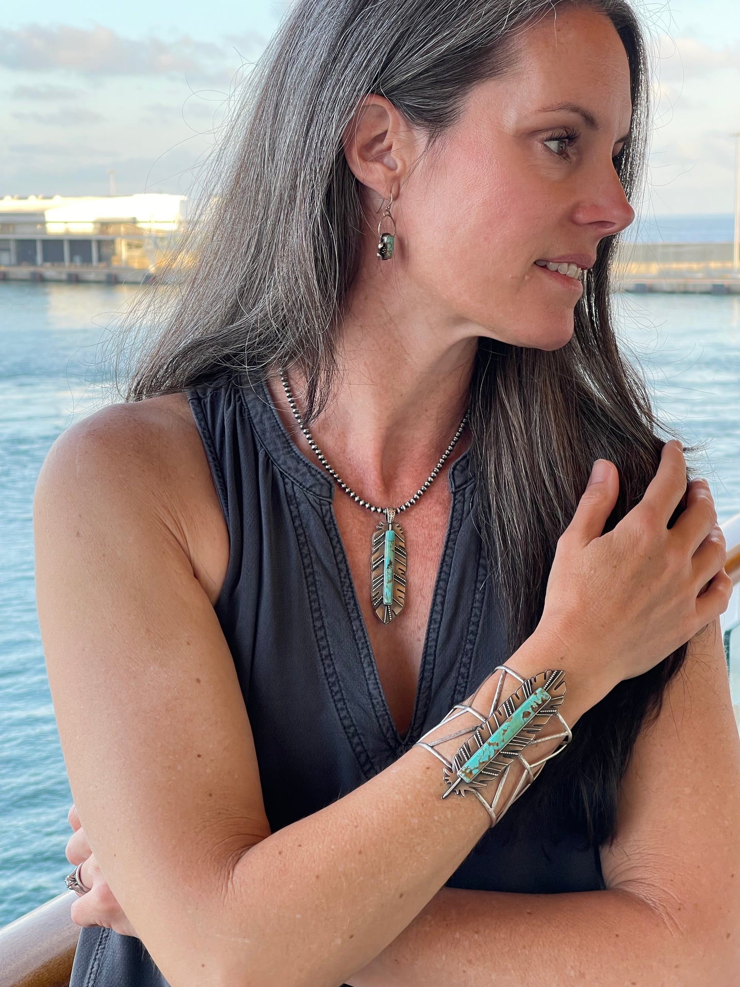 Kingman Feather Pendant Necklace // #2