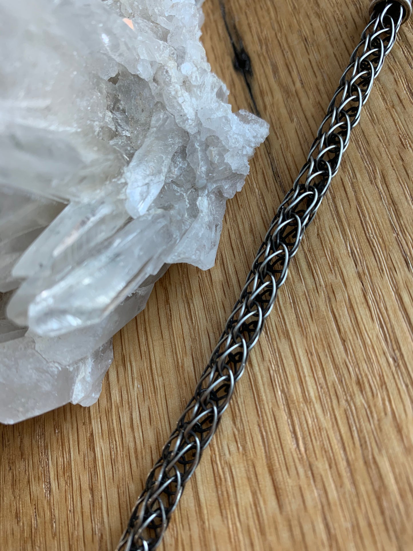Crystal Point Viking Knit Bracelet // Silver