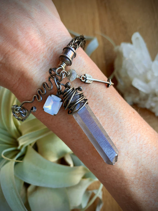 Crystal Point Viking Knit Bracelet // Silver