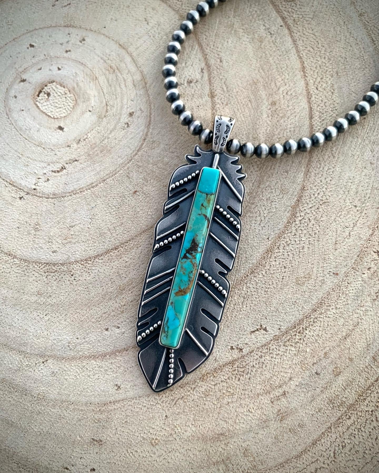 Kingman Feather Pendant Necklace // #2