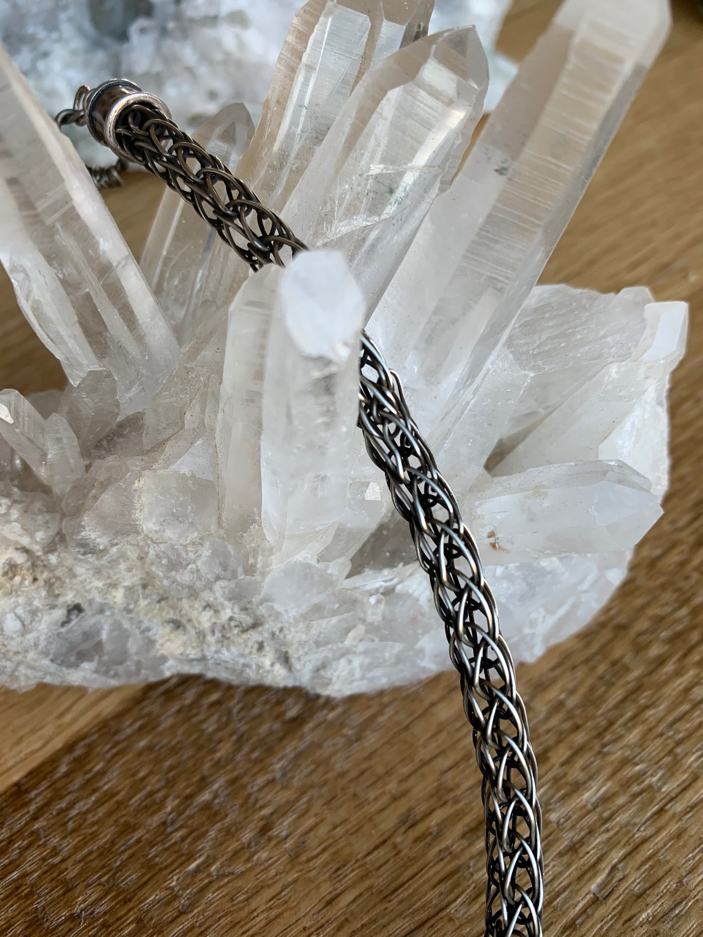 Crystal Point Viking Knit Bracelet // Silver