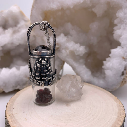 Essential Oil Roller Necklace // Garnet Pinecone
