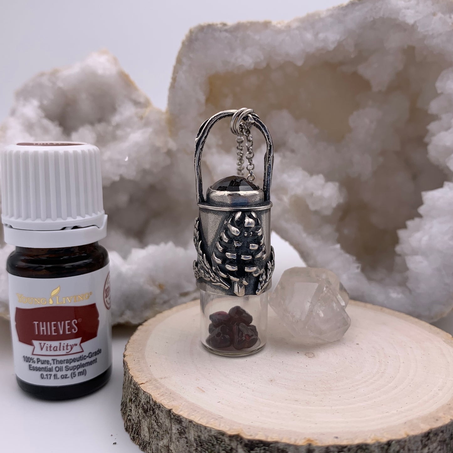 Essential Oil Roller Necklace // Garnet Pinecone