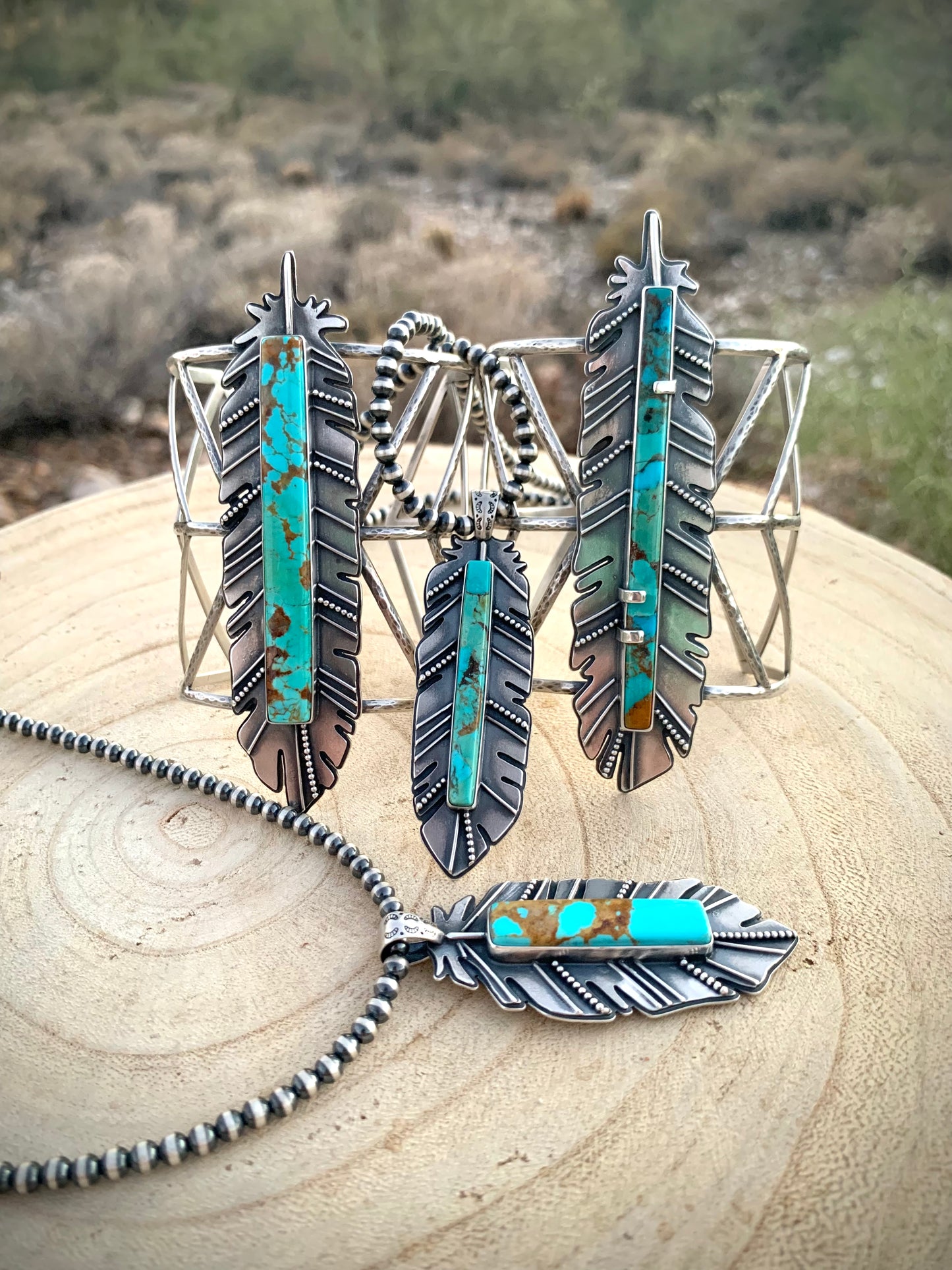 Kingman Feather Pendant Necklace // #1