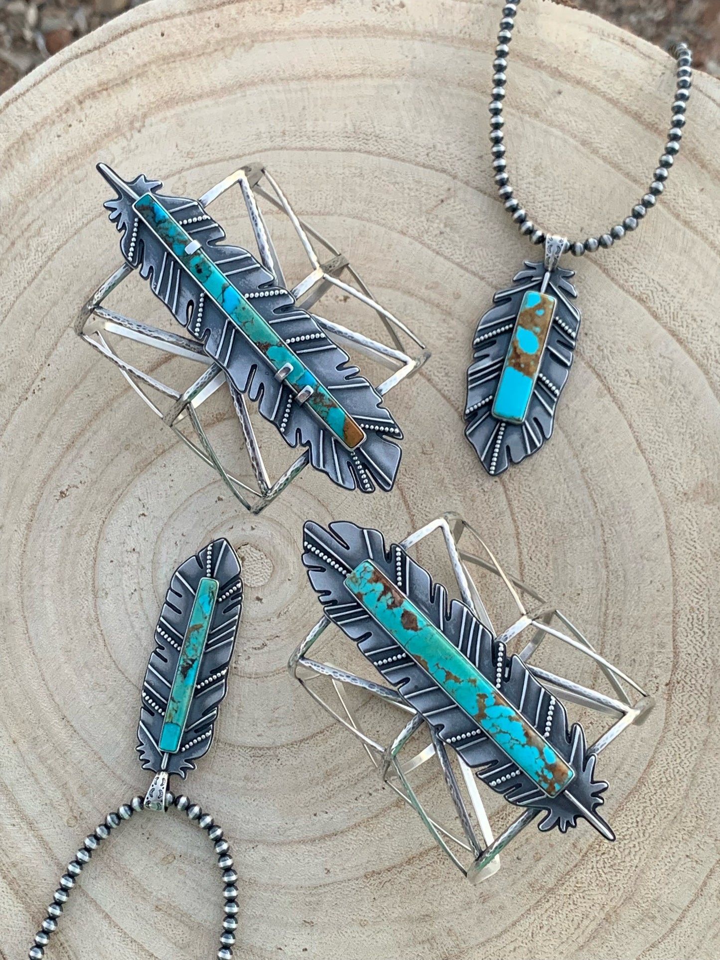 Kingman Feather Pendant Necklace // #2