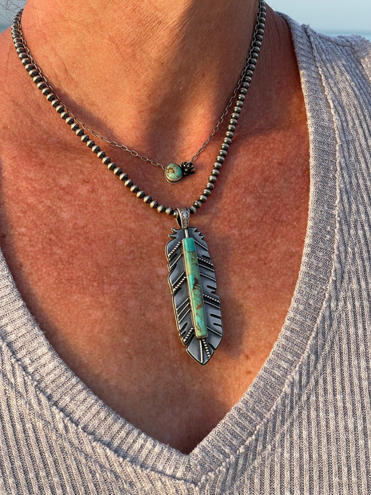 Kingman Feather Pendant Necklace // #2
