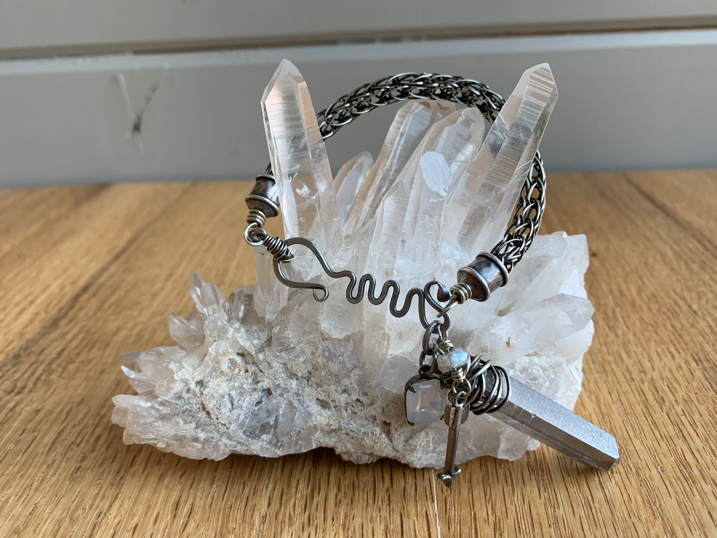 Crystal Point Viking Knit Bracelet // Silver