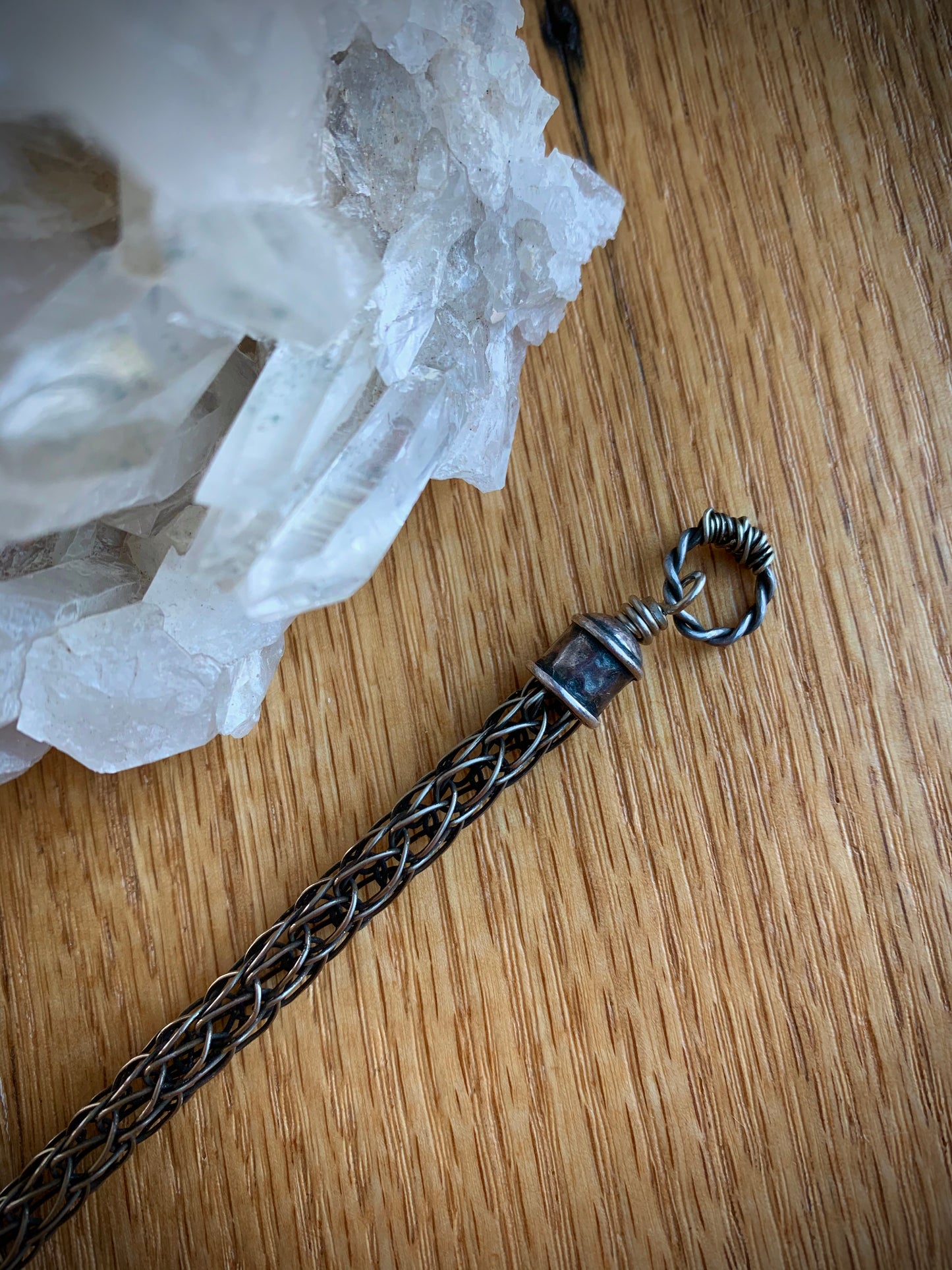 Crystal Point Viking Knit Bracelet // Silver