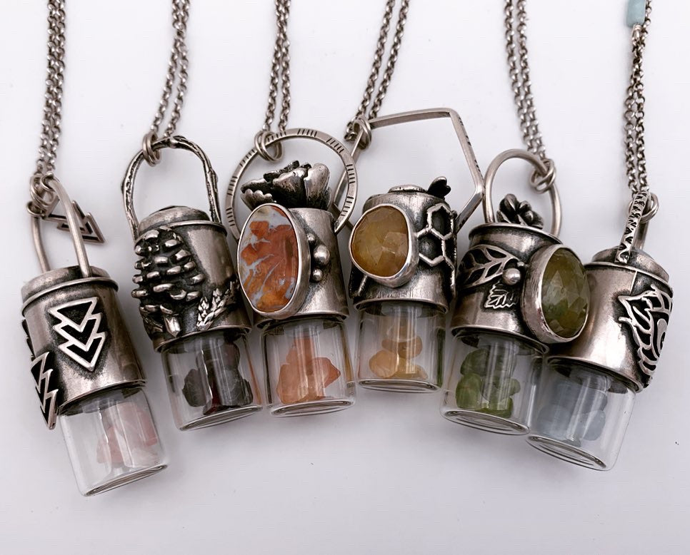 Essential Oil Roller Necklace // Garnet Pinecone