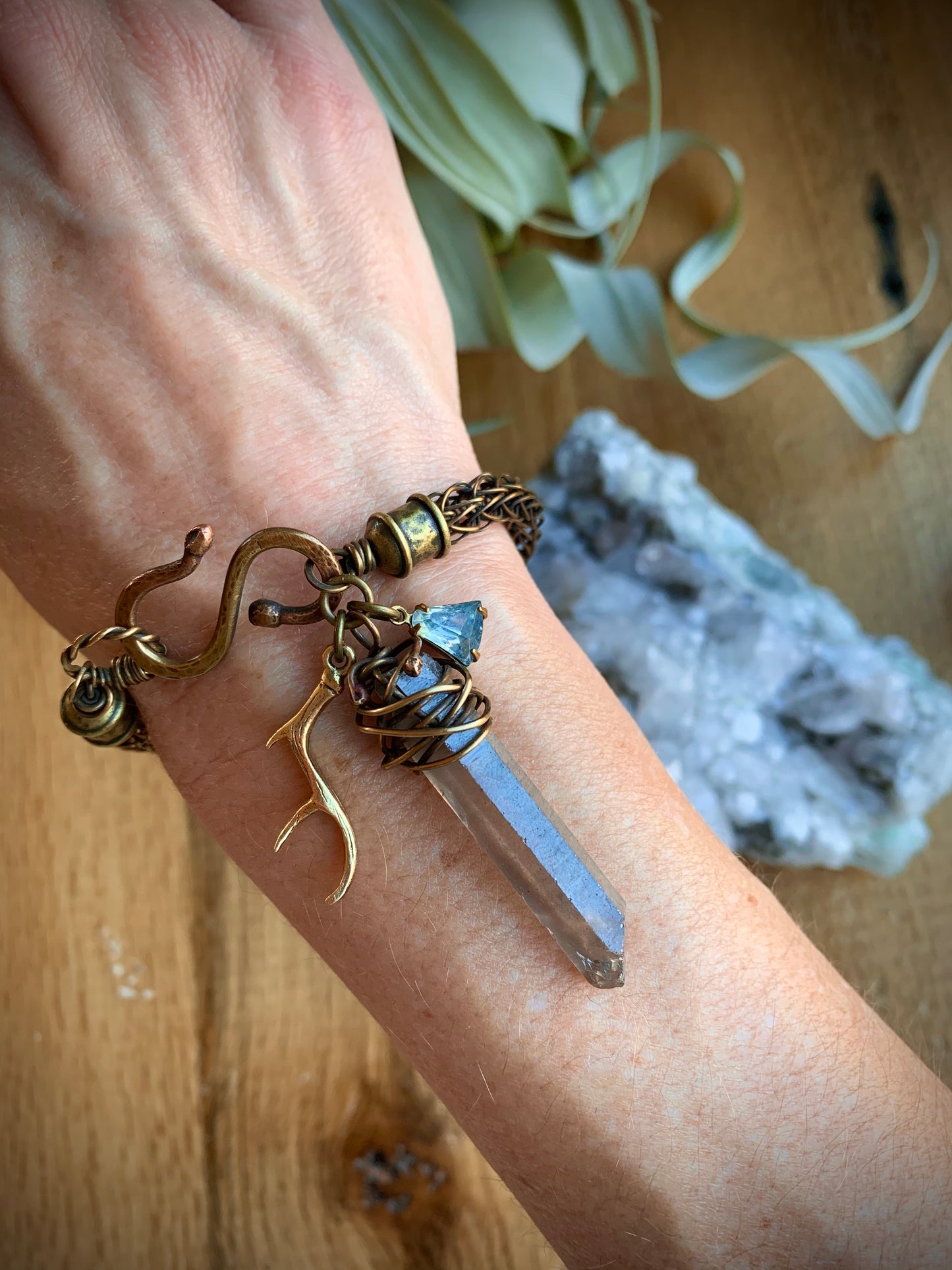 Crystal Point Viking Knit Bracelet // Brass