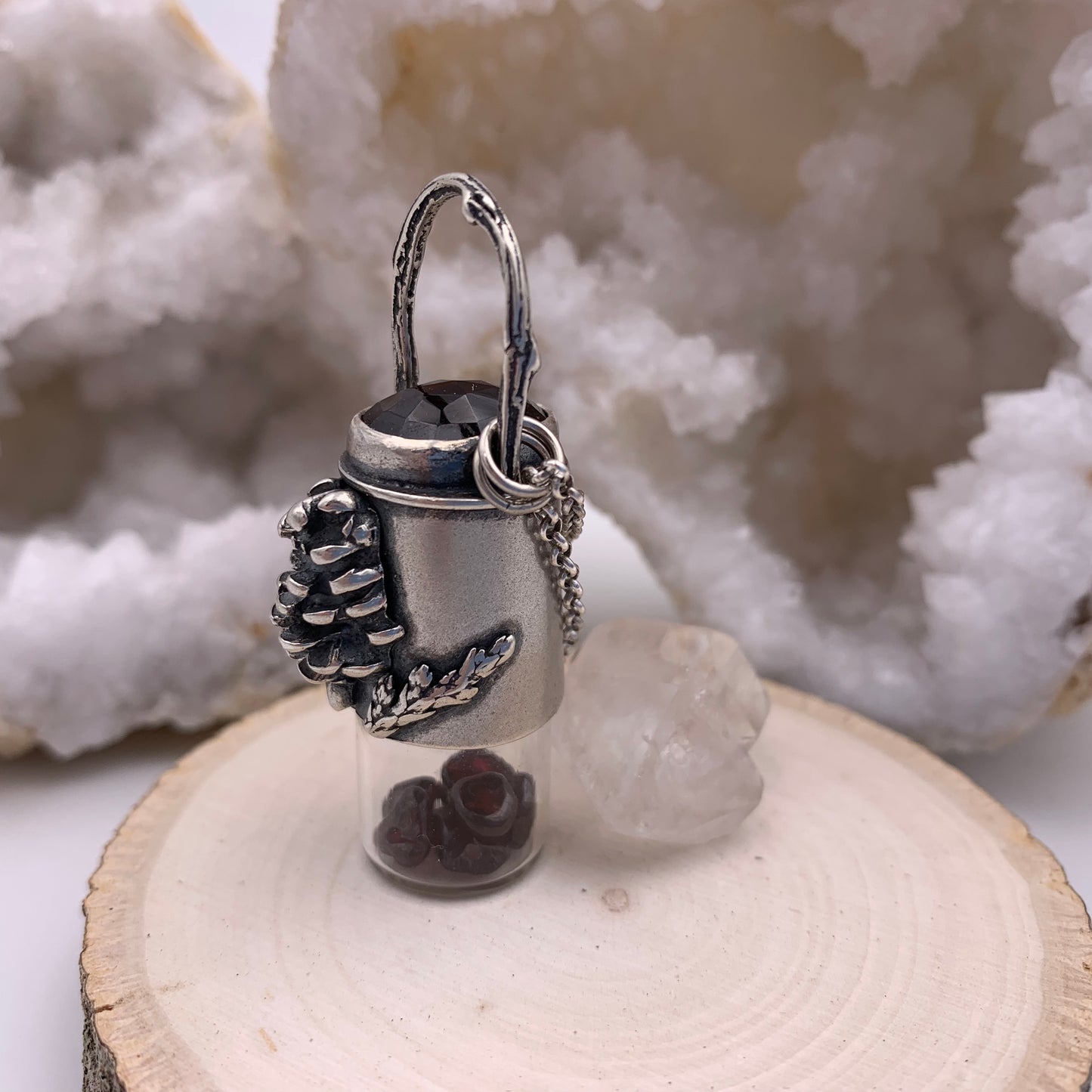 Essential Oil Roller Necklace // Garnet Pinecone