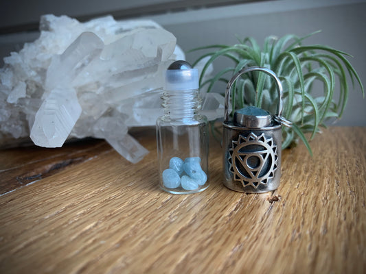 Throat Chakra Essential Oil Roller Bottle Necklace