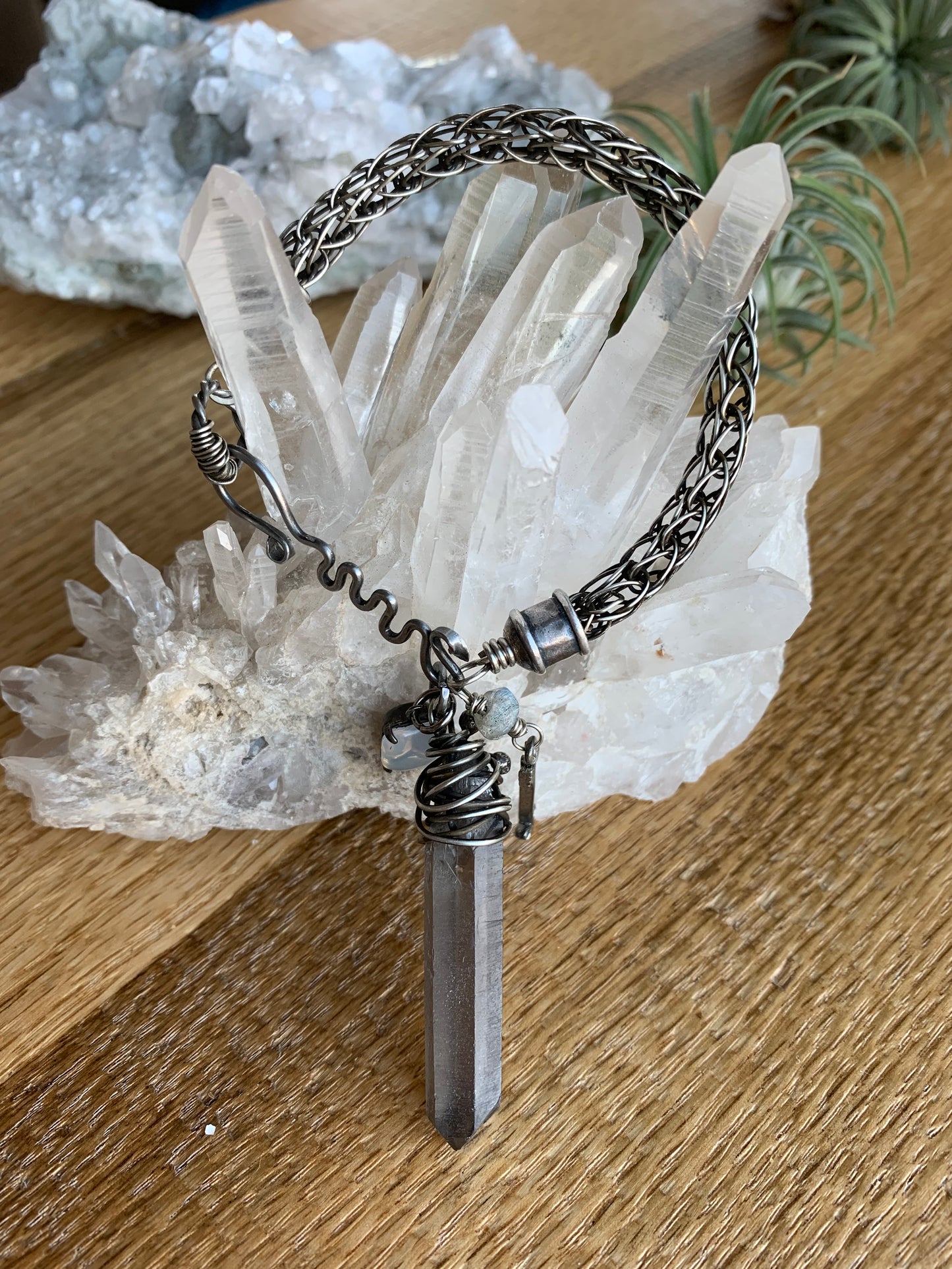 Crystal Point Viking Knit Bracelet // Silver