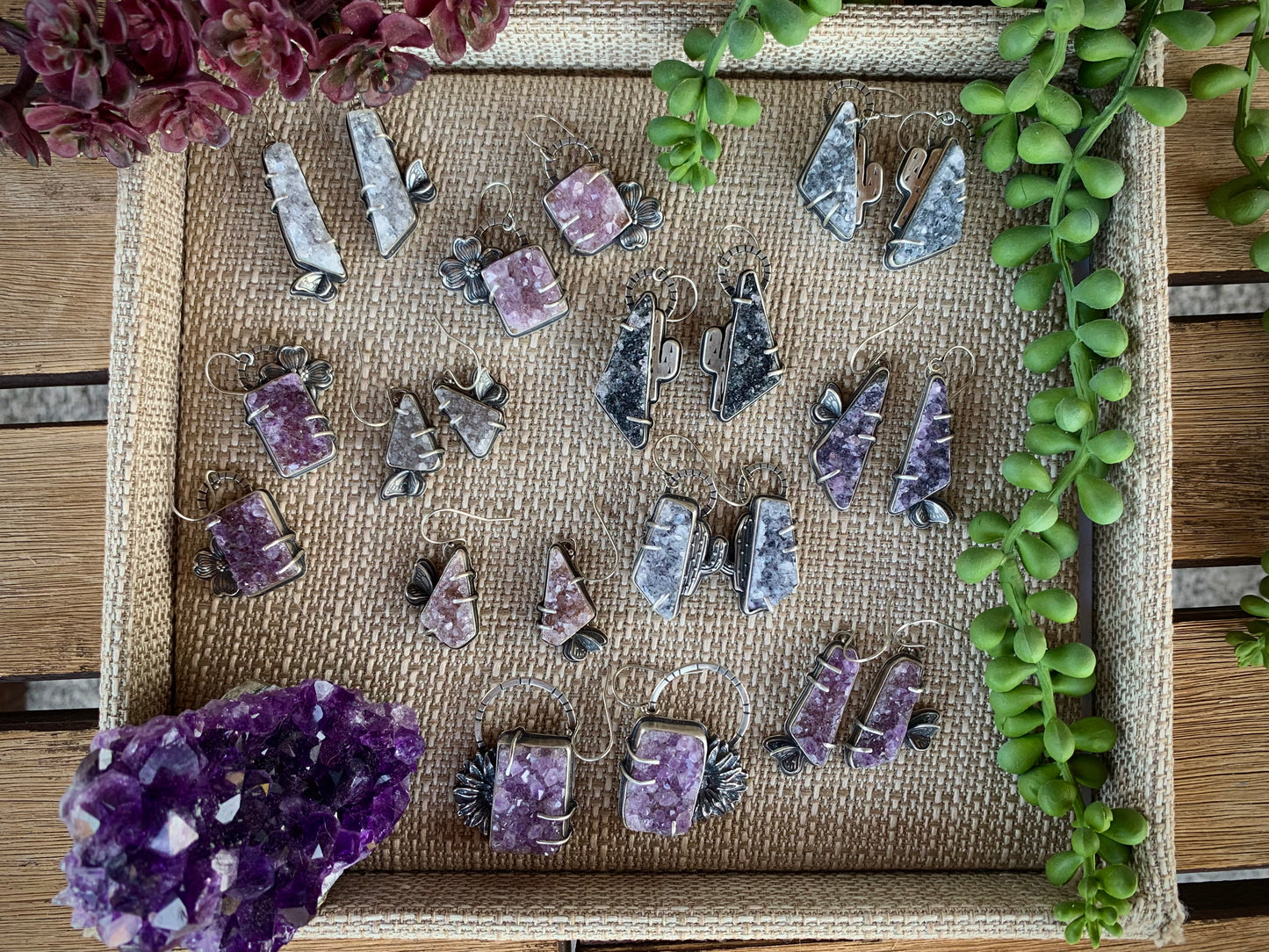 Desert Druzy Earrings // Saguaros #1