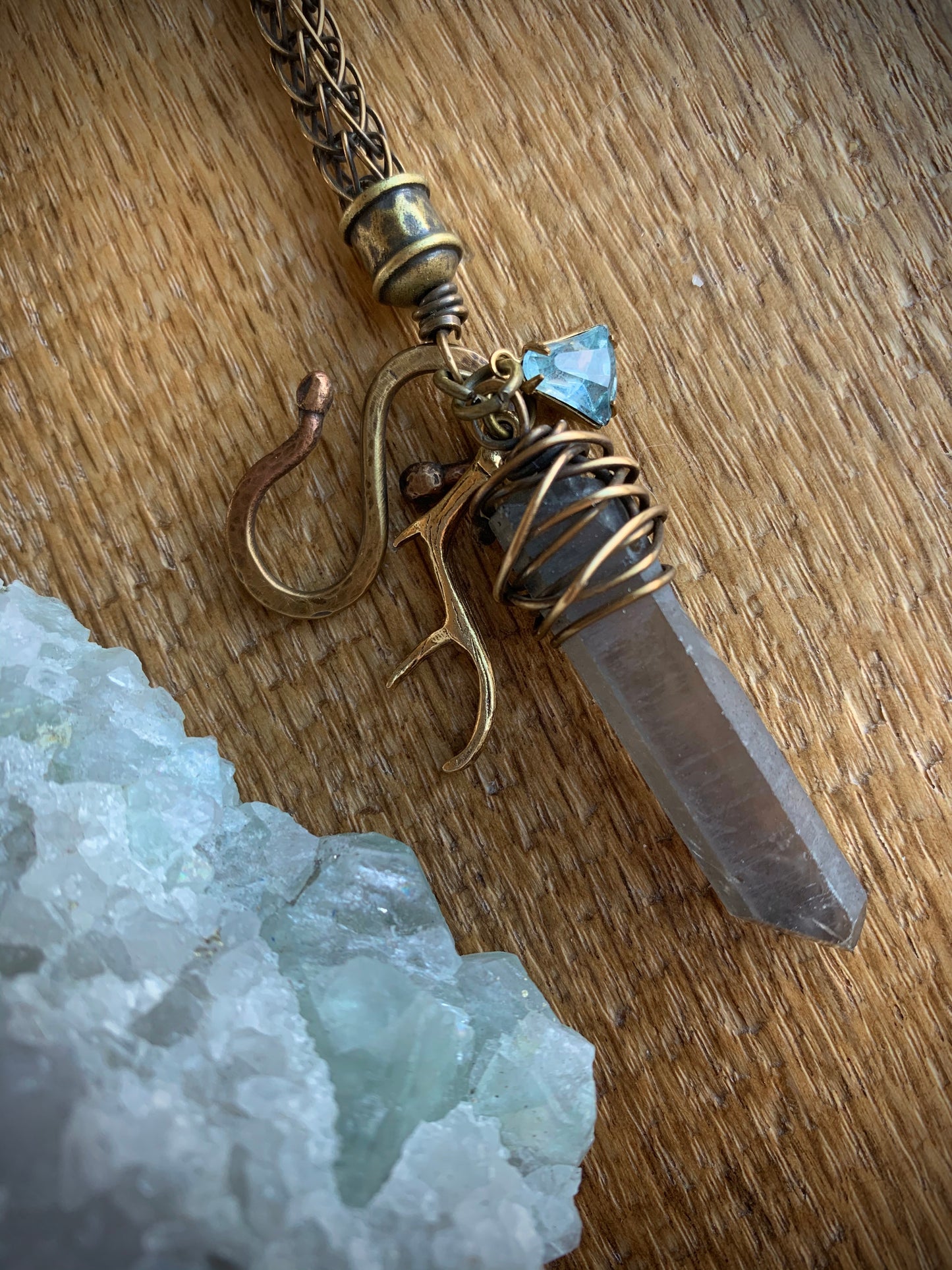 Crystal Point Viking Knit Bracelet // Brass