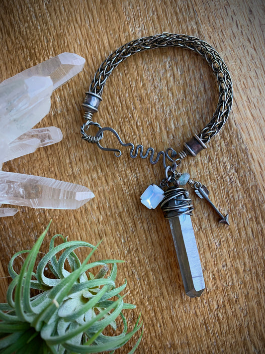 Crystal Point Viking Knit Bracelet // Silver