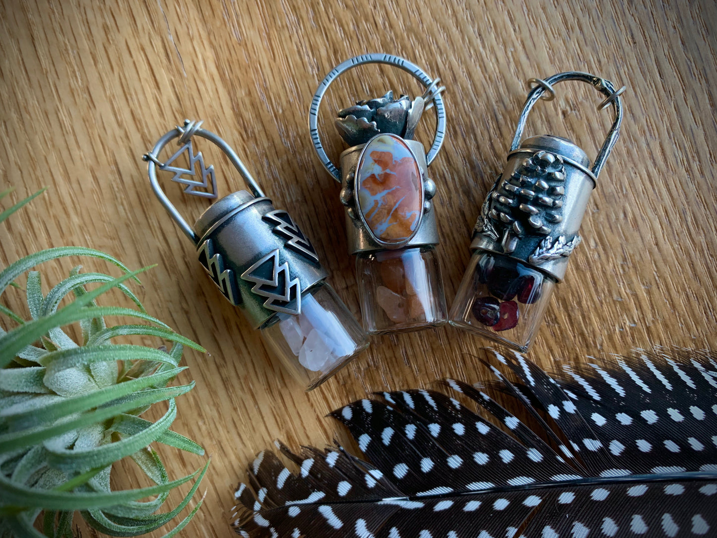 Essential Oil Roller Necklace // Garnet Pinecone