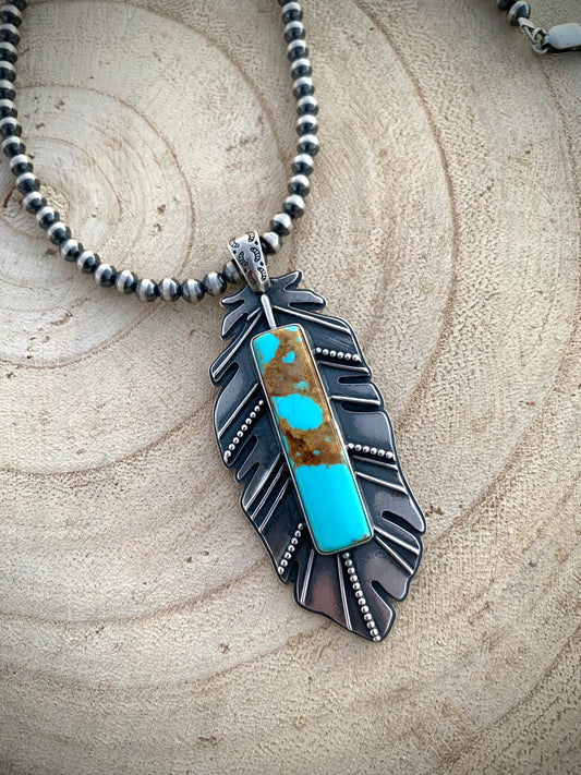 Kingman Feather Pendant Necklace // #1