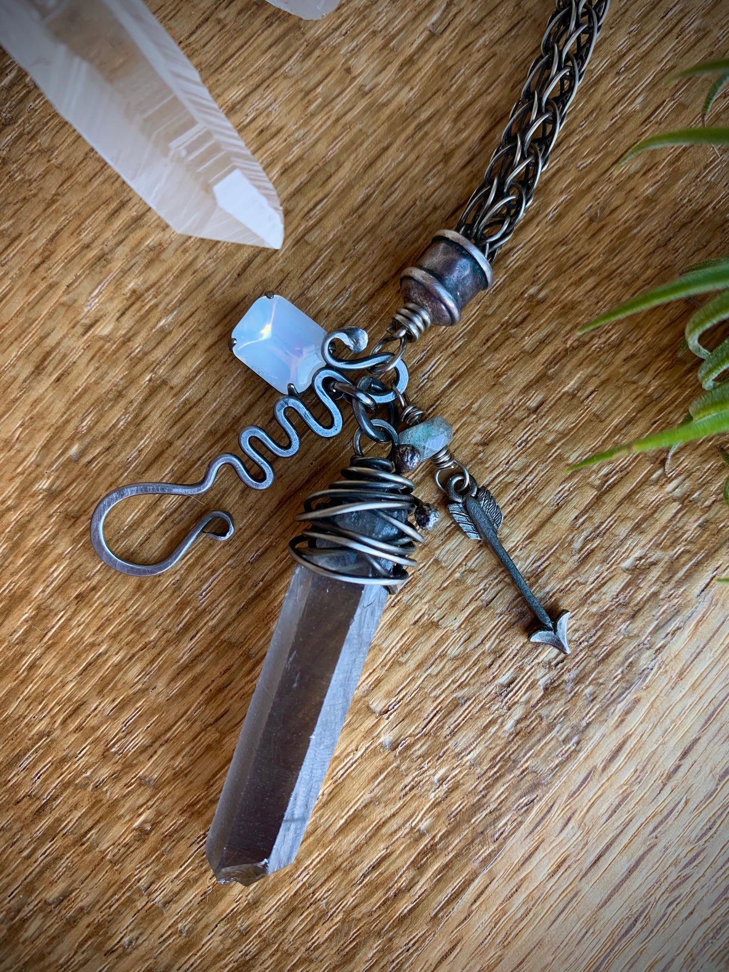 Crystal Point Viking Knit Bracelet // Silver