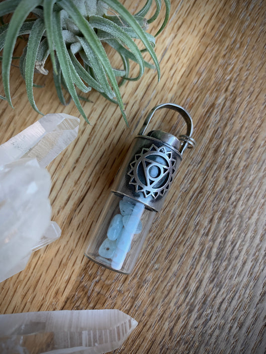Throat Chakra Essential Oil Roller Bottle Necklace