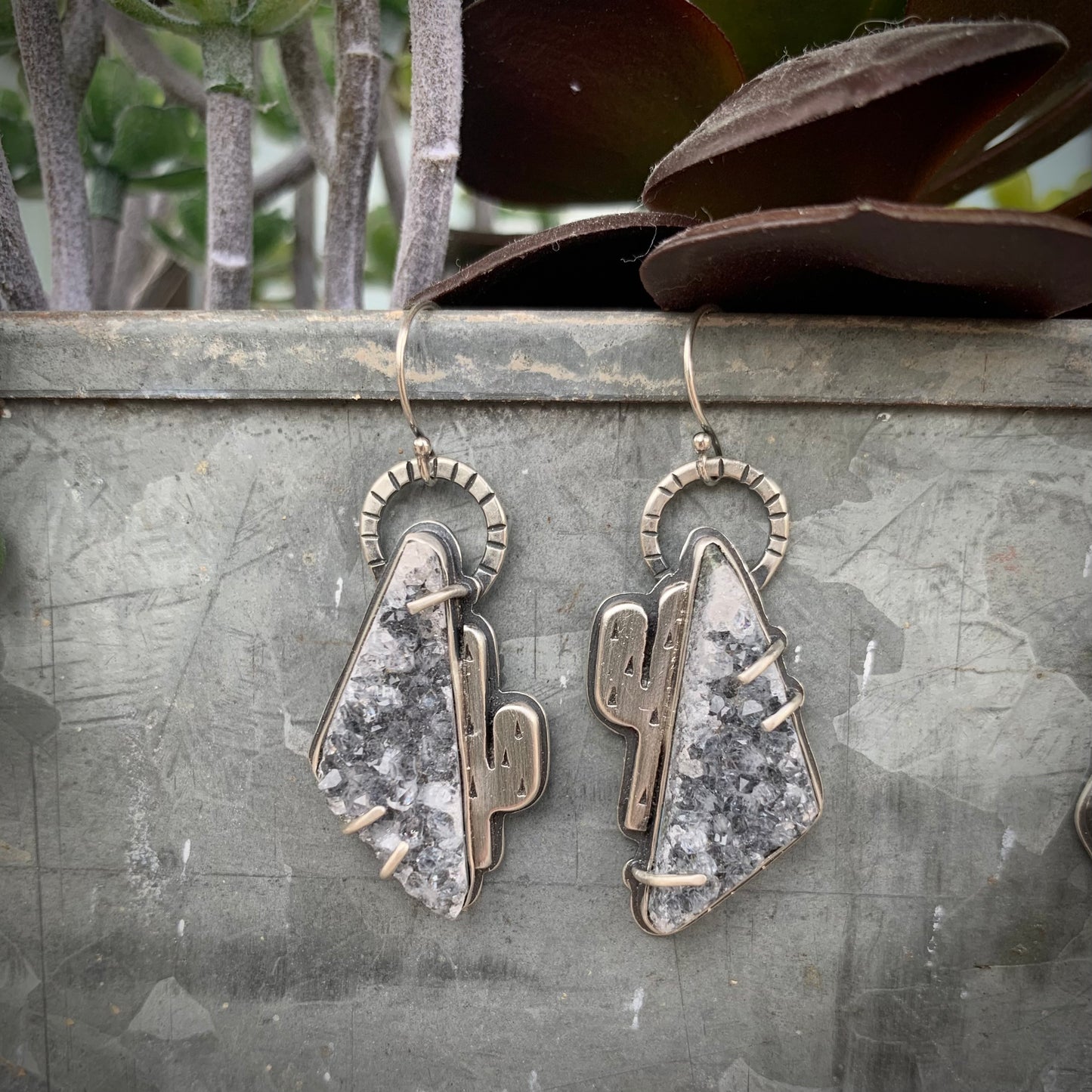 Desert Druzy Earrings // Saguaros #1