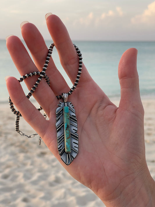 Kingman Feather Pendant Necklace // #2