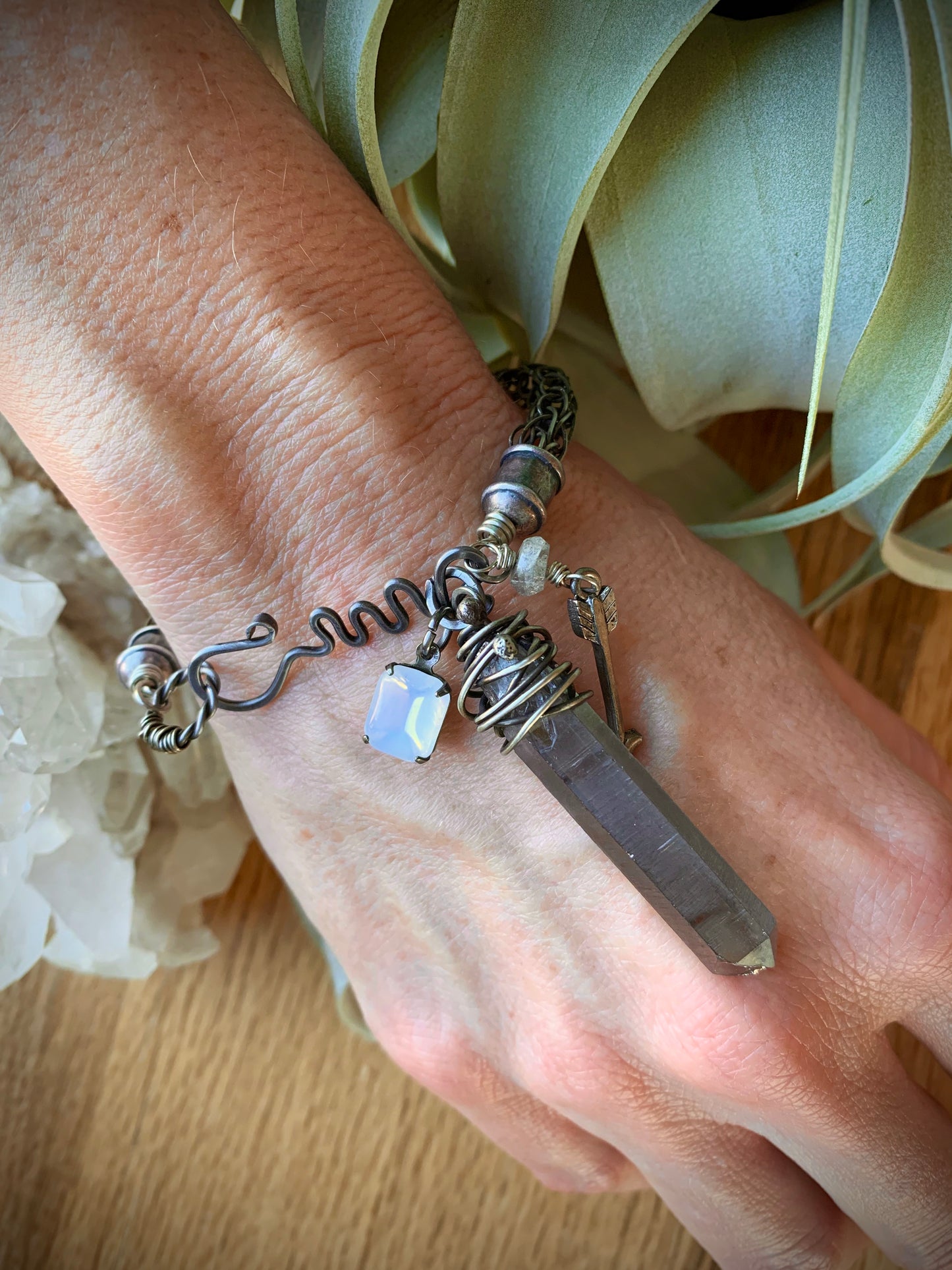 Crystal Point Viking Knit Bracelet // Silver