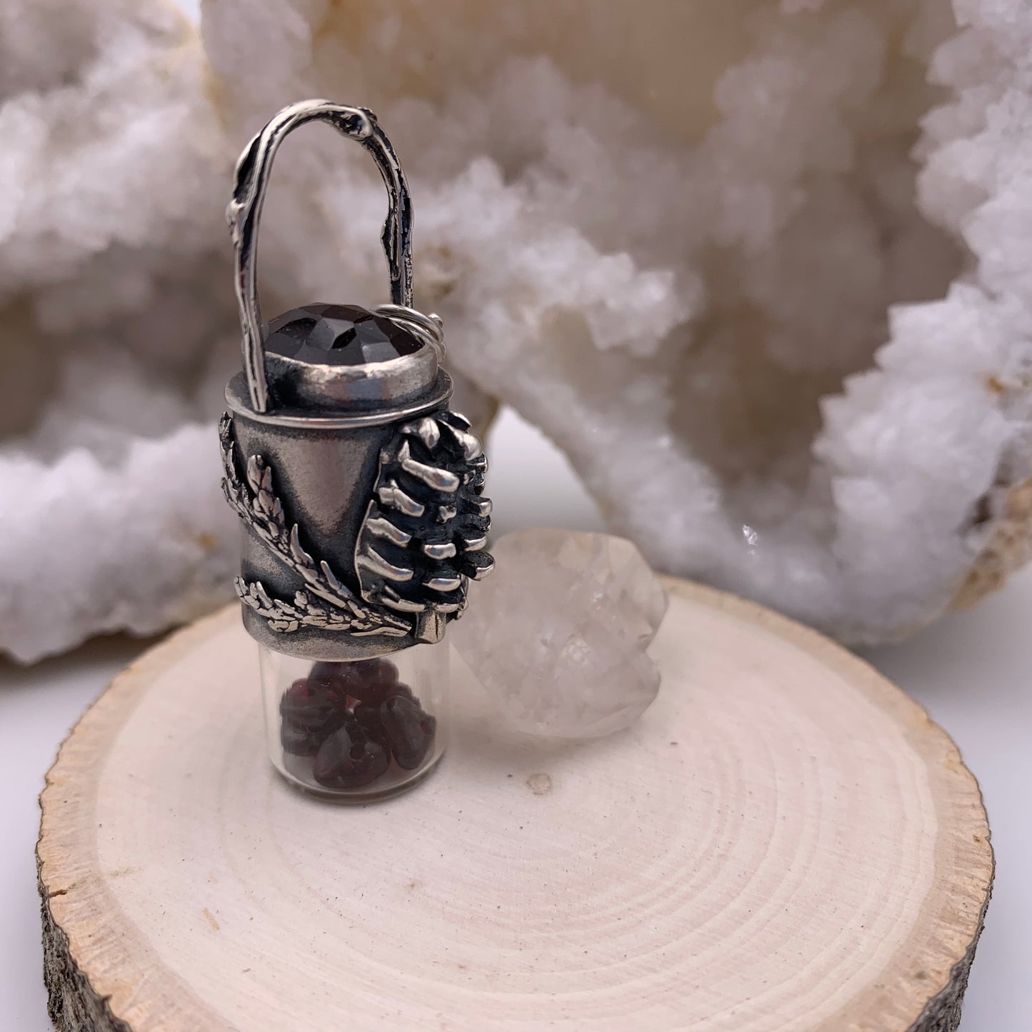 Essential Oil Roller Necklace // Garnet Pinecone