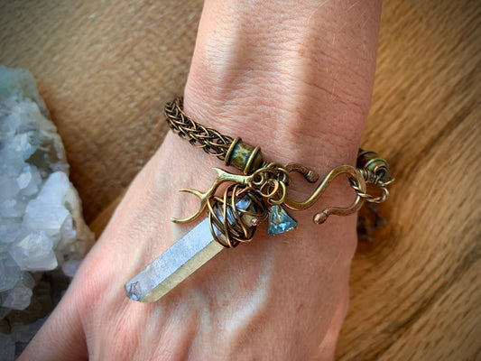 Crystal Point Viking Knit Bracelet // Brass