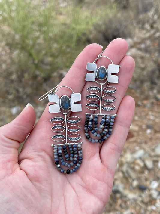 BLÓM Earrings // Labradorite + Blue Sapphire