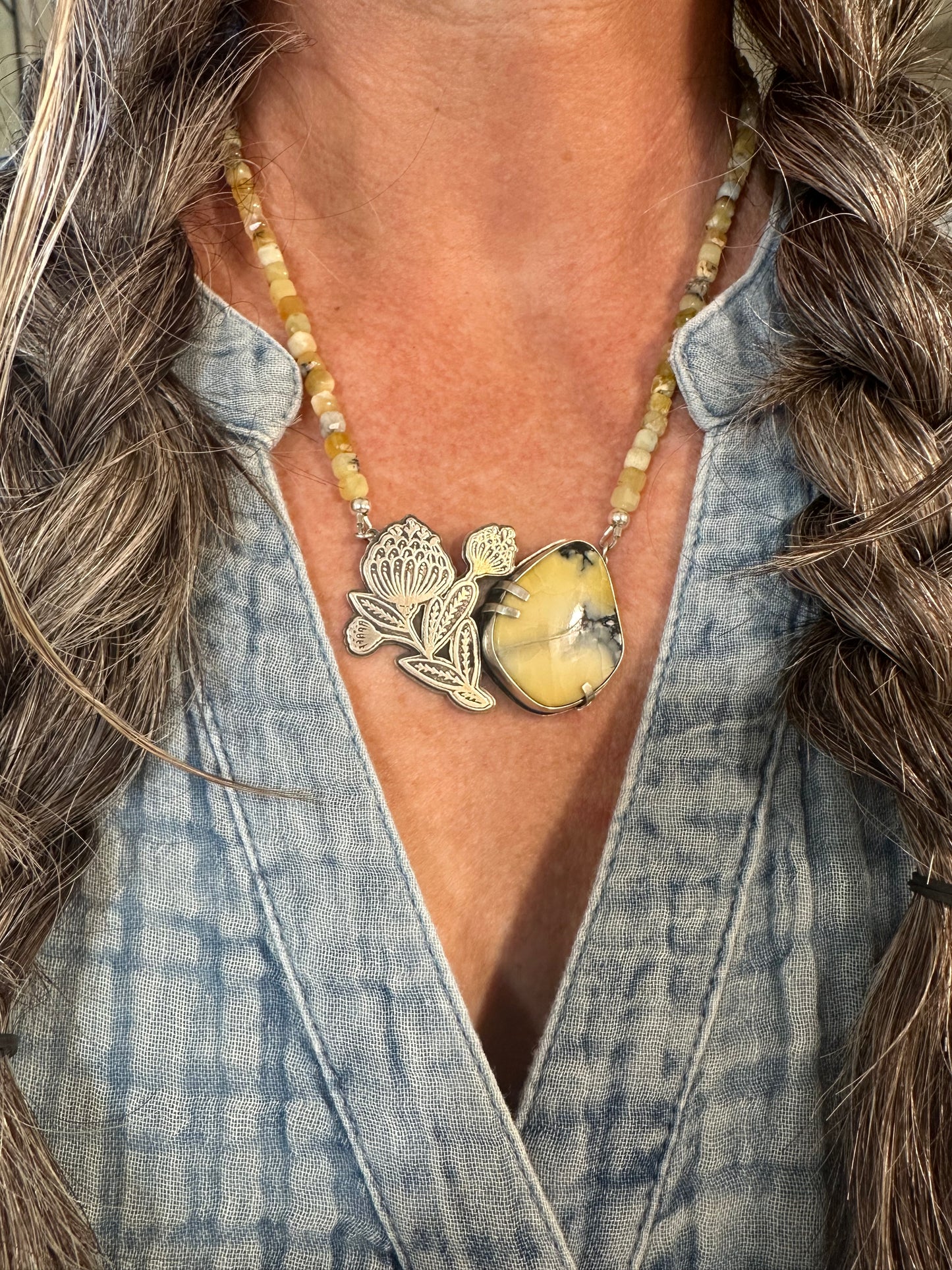 Honey Blossom // Beaded Necklace // Dark Moon + Yellow Opal